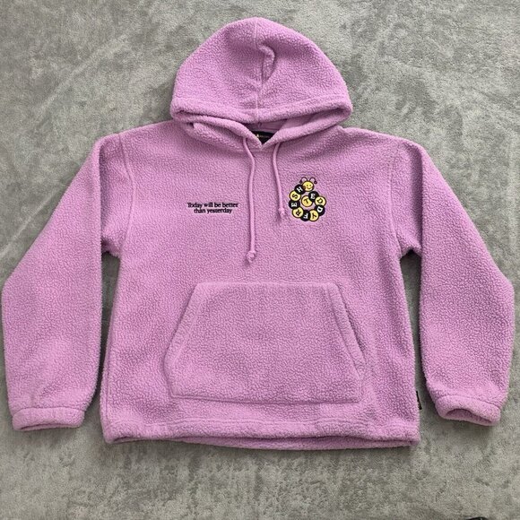 Teddy Fresh Tops - Teddy Fresh Hoodie Womens XS Pink Caterpillar Polar Fleece Pullover Sweatshirt